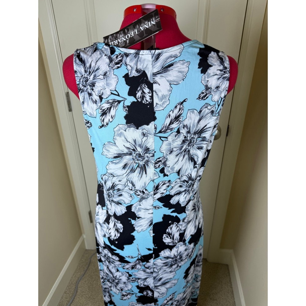 NWT Women's Nina Leonard Blue Black White Floral Sleeveless Maxi Dress XL - Picture 4 of 10